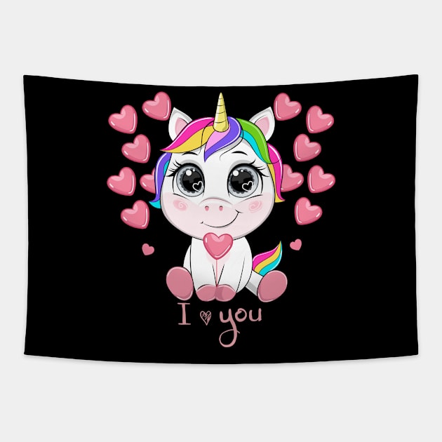 unicorn valentines day Tapestry by hadlamcom