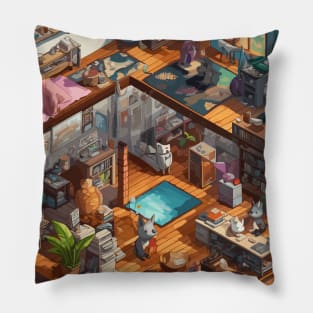 Isometric cat room Pillow