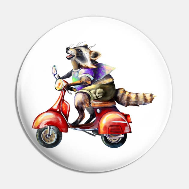 Cute raccoon on motorbike Pin by Sitenkova