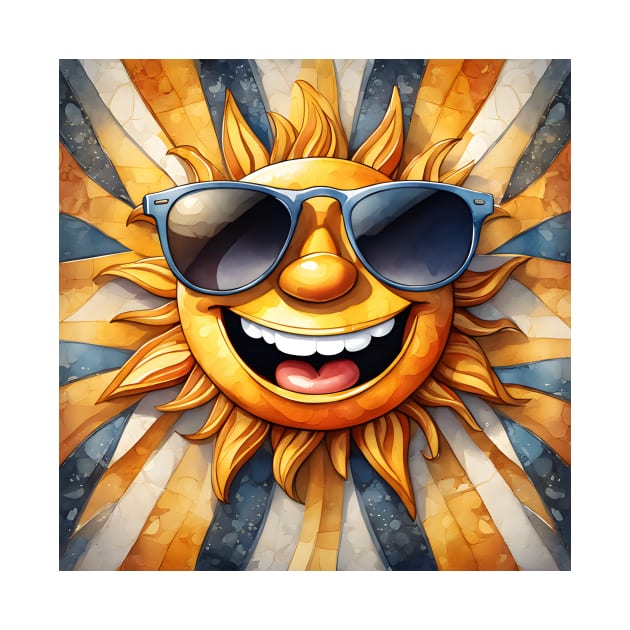 Sunny Smiles - Cheerful Sun with Sunglasses Wall Art by puravidavisions