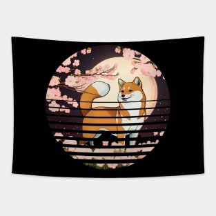 Shiba Inu Dog, Cherry Blossom, Japanese Style Tapestry