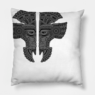 Dark Mayan Twins Mask Illusion Pillow