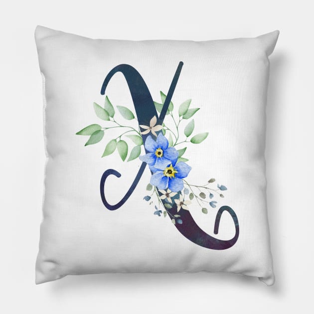 Floral Monogram X Wild Blue Flowers Pillow by floralmonogram