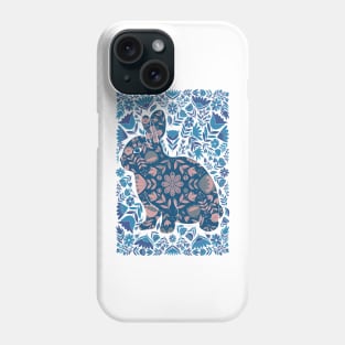 Folk Art Bunny - Pink and Blue on White Phone Case