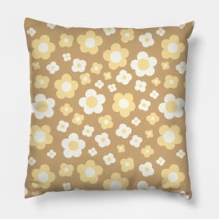 beige groovy retro y2k 2000s big pastel flower power 1960s 60s 70s danish aesthetics coconut girl ditsy daisies Pillow