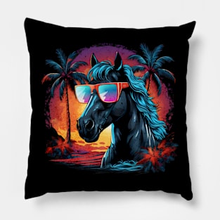 Retro Wave Friesian Horse Good Vibe Pillow