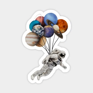 Astronaut Floating with Planets as Balloons Colourful Magnet