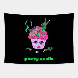 Cute and creepy Halloween zombie cup cake - party or die Tapestry