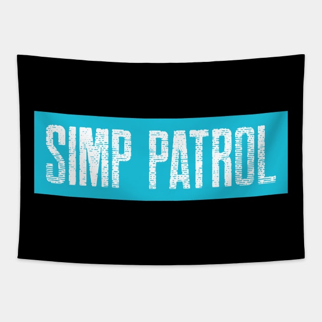 Simp Patrol Retro Blue Distressed Tapestry by TrendHawk