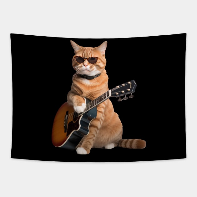 CAT playing Guitar Tapestry by EVCO Smo