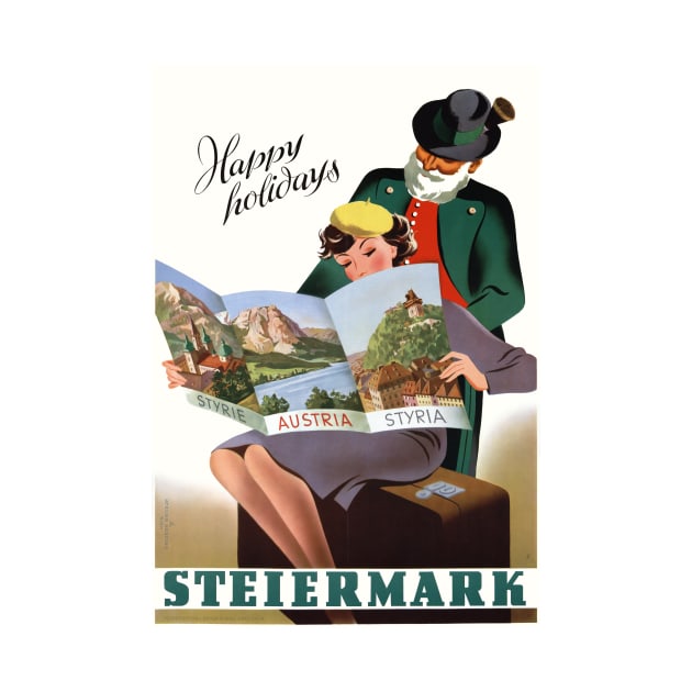 Vintage Travel Poster Austria Happy Holidays Steriermark by vintagetreasure