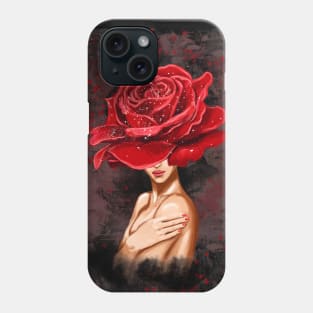 Girl with a big red rose on her head Phone Case