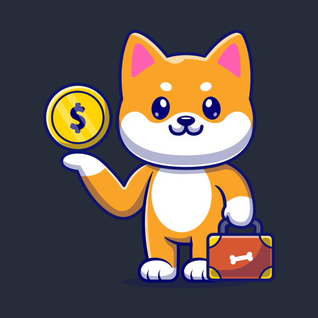 Cute Shiba Inu Dog With Gold Coin And Suitcase Cartoon by Catalyst Labs