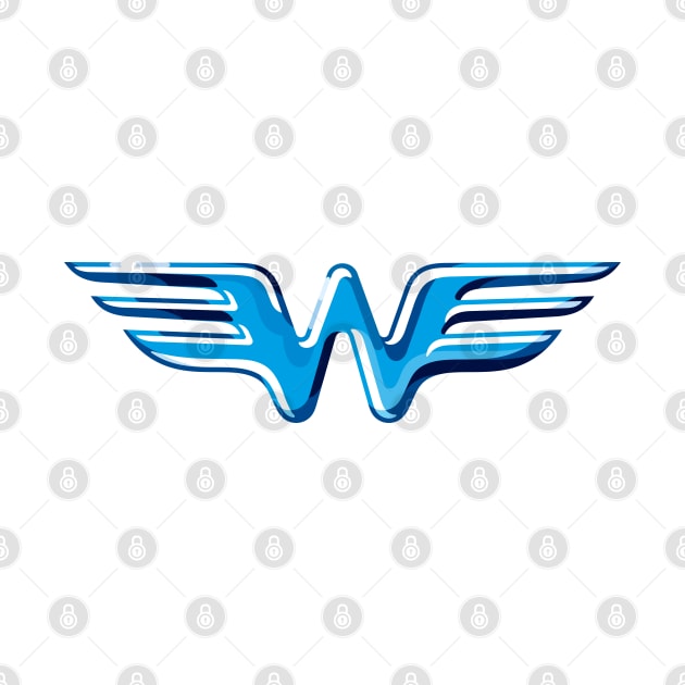 Letter W Flying Bird Wings with Embossed sparkling Metallic Effect by GeeTee