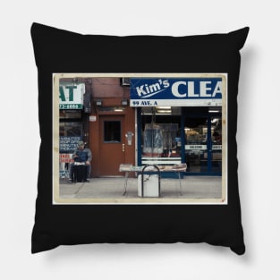 Kim's Cleaning, Avenue A, NYC - Kodachrome Postcard Pillow