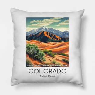 A Vintage Travel Illustration of the Great Sand Dunes National Park - Colorado - US Pillow