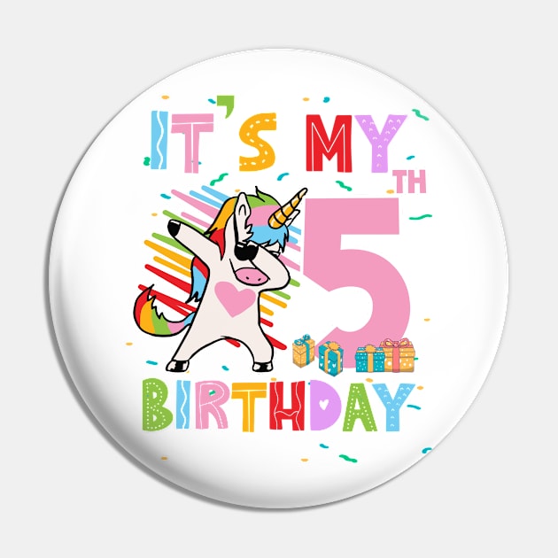 It's My 5th Birthday Girl Cute Unicorn B-day Giif For Girls Kids toddlers Pin by Los San Der