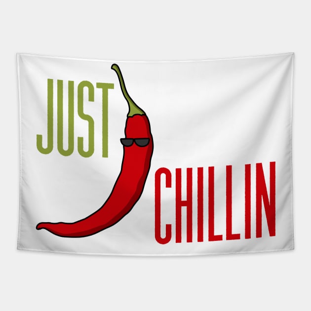 Just Chillin Hot Spicy Chili Pun Tapestry by Mayzin