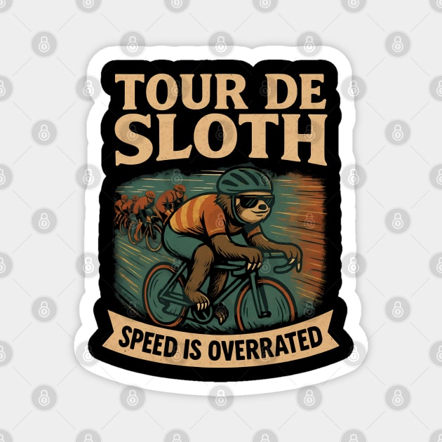 Tour de Sloth – Speed Is Overrated Magnet by Hobby Helpers Merch