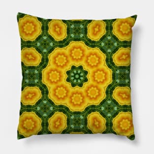 Mandala Kaleidoscope in Shades of Yellow and Green Pillow