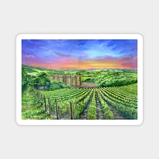 'Bodiam Castle from Sedlescombe Vineyard at Dusk' by Sonia Finch Magnet