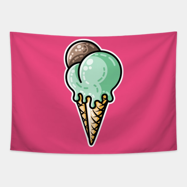 Cute mint and chocolate ice cream cone Tapestry by freeves