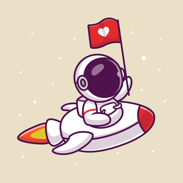 Cute Astronaut Riding Rocket With Love Flag by Catalyst Labs