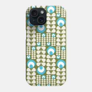 Green, Light Blue, Cream Mid Mod Flowers Pattern Phone Case