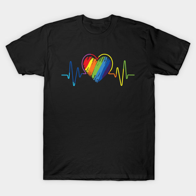 Rainbow heartbeat gay pride LGBTQ - Pride Month - T-Shirt