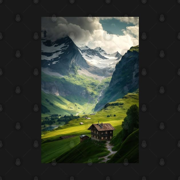Switzerland Landscape Mountain Illustration by unrealartwork