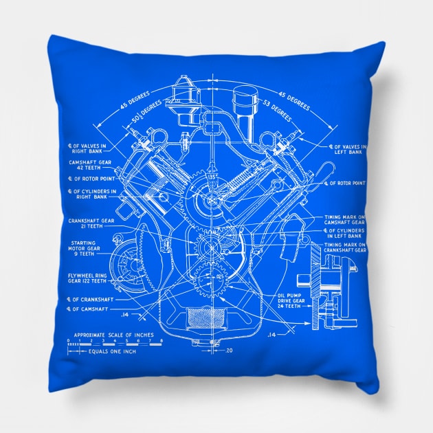 V8 Engine Drawing Pillow by Widmore