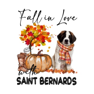 Fall In Love With Saint Bernards Fall Pumpkin Thanksgiving T-Shirt