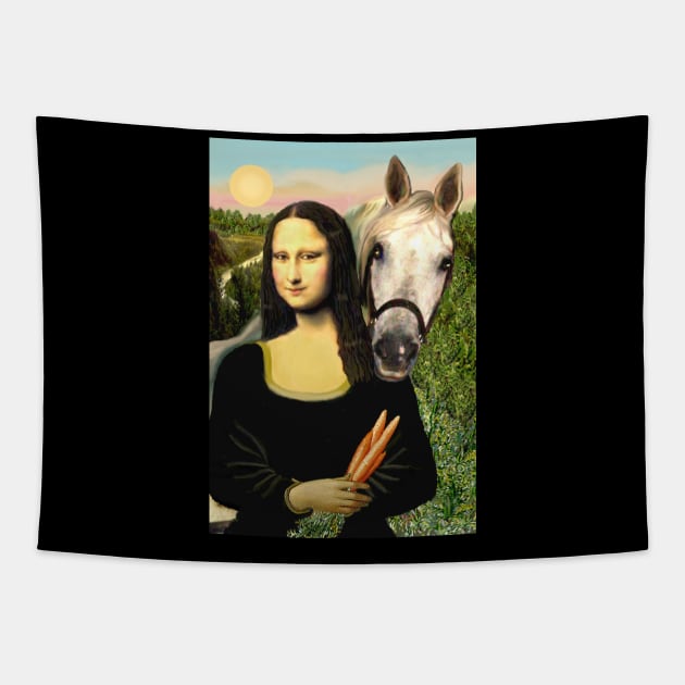 Mona Lisa Offers a Carrot to her Arabian Horse Tapestry by Dogs Galore and More