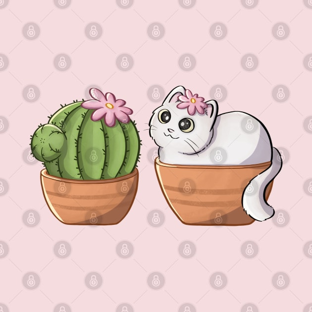 Cute Cat And Cactus by Meowrye