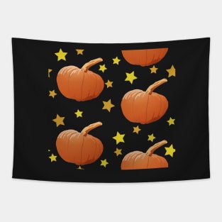 Pumpkins and Stars Tile (Black) Tapestry