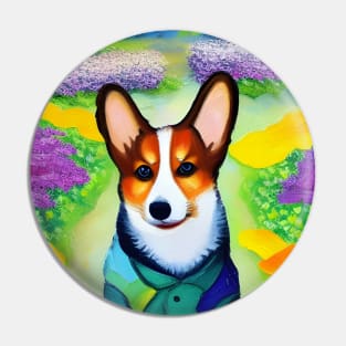 Corgi Dog in Garden Pin