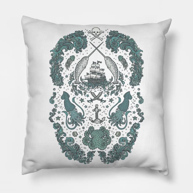 Pirate Narwhals Illustration Pillow by TejaJamilla