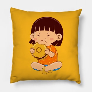 girl kids eating biscuit Pillow