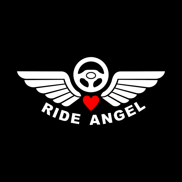 Ride Angel, graphic t-shirt with steering wheel and angel wings for volunteers drivers for helping people in need. by Cat In Orbit ®