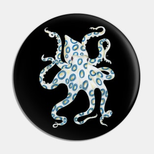 Blue Ring Octopus White Art Pin