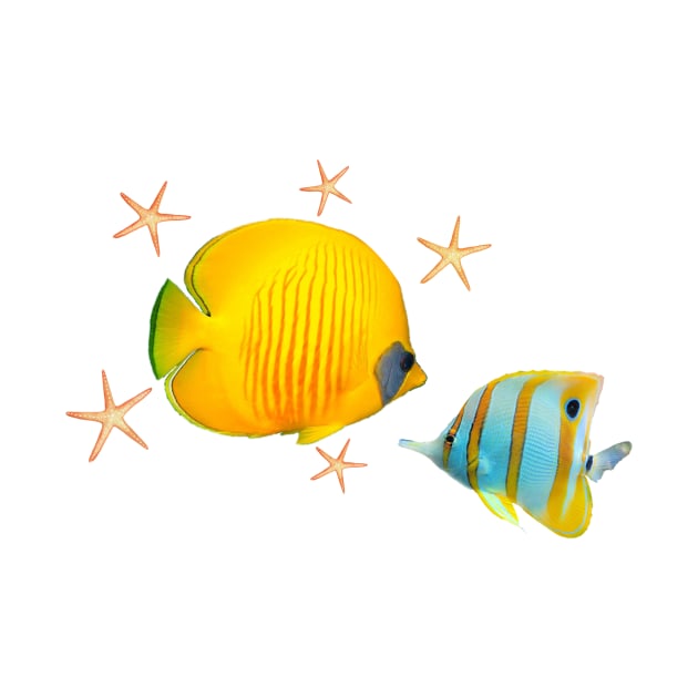Charming Butterflyfish And Starfish by HurmerintaArt