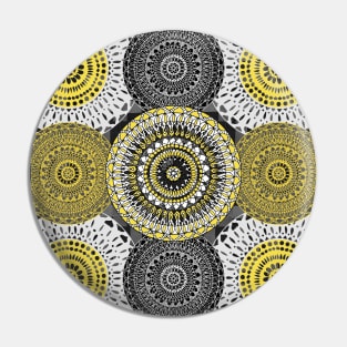 Circle Mandala Grey and Yellow Pin