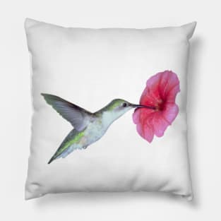 Hummingbird Pink Flower Pillow