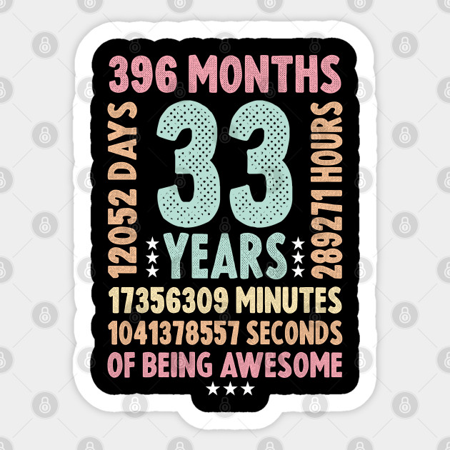 33 Years Old Birthday Gift Of Being Awesome 33rd Birthday Gift Sticker Teepublic