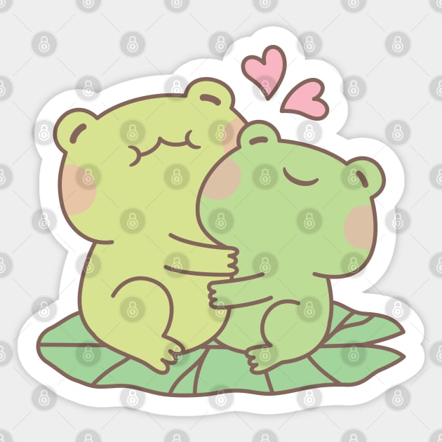 Cute Hugging Frogs In Love - Cute Frogs - Sticker