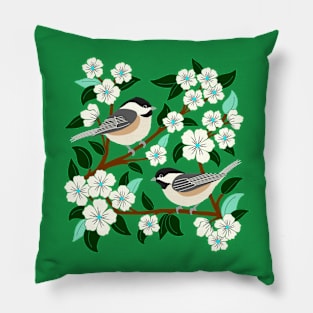 Chickadee birds among the flowers Pillow