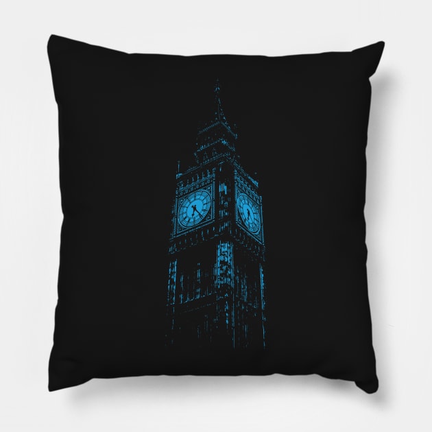 Minimalistic Blue Big Ben Pillow by pelagio