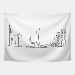 Doha Skyline - in one line - Qatar 2022 - black Tapestry