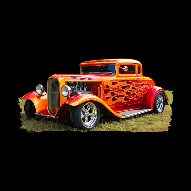 Flaming Classic Hot Rod Custom Car Vintage Retro Classic Car by Tees 4 Thee