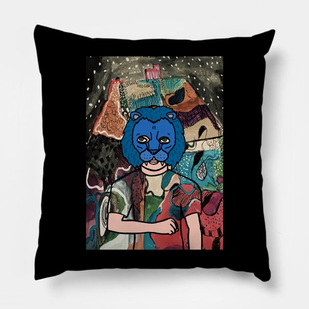 Cryptic "Have Fun Staying Poor" Digital Collectible - Character with MaleMask, AnimalEye Color, and GreenSkin on TeePublic Pillow by Hashed Art